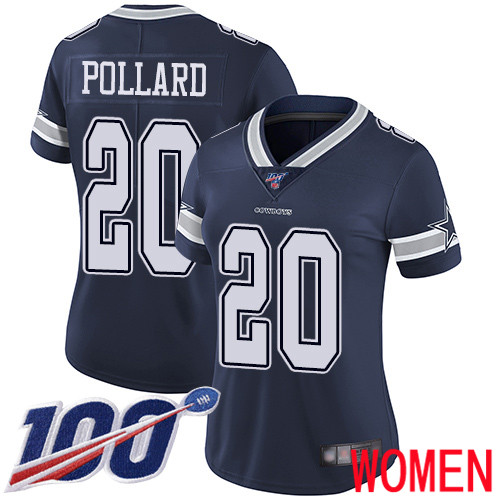 Women Dallas Cowboys Limited Navy Blue Tony Pollard Home #20 100th Season Vapor Untouchable NFL Jersey->women nfl jersey->Women Jersey